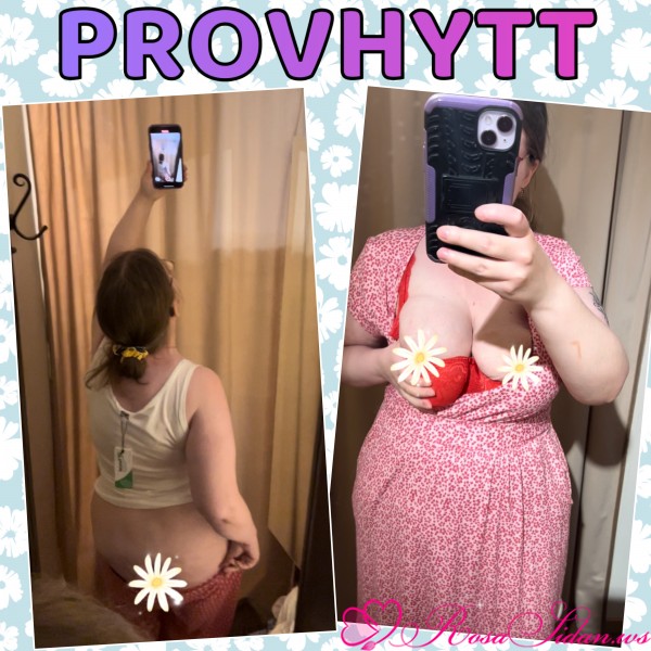 Jag flashar i en provhytt: visar brösten, rumpan och fittan –
